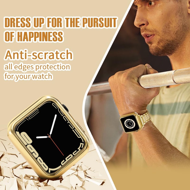 top4cus 44mm Case Soft Flexible Lightweight Anti-Scratch Overall Protective 44mm Iwatch Waterproof Cover Case Shiny Workout Shockproof Bumper Compatible with Apple Watch Series 6/SE/5/4 - Gold - Image 4
